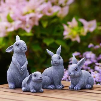 Cute Outdoor Garden Bunny Statue, Fairytale Garden Easter Decoration, Rabbit Funny Table Sculpture (Set Of 4), Outdoor Lawn / Porch / Patio / Balcony / Patio Decorations , Fairytale Accessories, Unique And Funny Small Gifts For Ladies / Moms / Friends / Animal Lovers