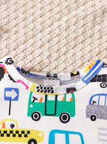 男婴卡通汽车印花上衣和短裤夏季套装（2件套） - 綠色 - 查看 2