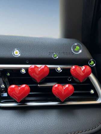 4pcs difusor de aromaterapia de carro de ventilação de ar fofo em formato de coração vermelho DIY