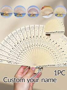 1 件个性化雕花木折扇木制折扇定制婚礼派对礼物装饰新娘送礼会礼物 - 風格3 - 查看 1