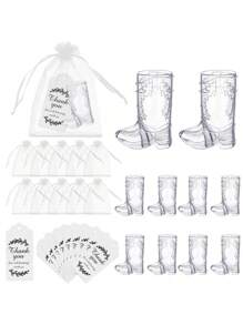 Paquete de 30 recuerdos de fiesta vaquera, incluye 10 piezas de botas de vaquero, 10 piezas de bolsas de regalo y 10 piezas de tarjetas de agradecimiento, suministros de fiesta con temática occidental de vaquera y vaquero para despedida de soltera, fiesta de cumpleaños - Rosa Roja - Ver 7
