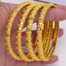 4 piezas/set Brazaletes ajustables de cobre bañados en oro de 24K para mujer, de lujo