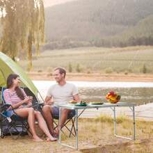 4ft Camping Folding Table, Aluminum Portable Picnic Table With Adjustable Height, 3 Fold Lightweight Outdoor Table For Indoor Travel Beach And Party