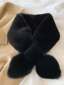 1/2pcs Women Snood Winter Solid Color Basic Neck Warmer Plush Scarf, Elegant Rabbit Fur Collar Cross Scarf, Soft And Warm Furry Scarf