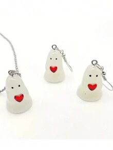 3 件/套万圣节耳环 3D 夜光幽灵南瓜糖果吊坠项链万圣节首饰套装，可爱又时尚 - 套裝 - 查看 5