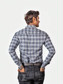 Camisa Hombre Casual Slim Fit Gris Rayas Blancas Moon & Rain - Gris - Ver 7