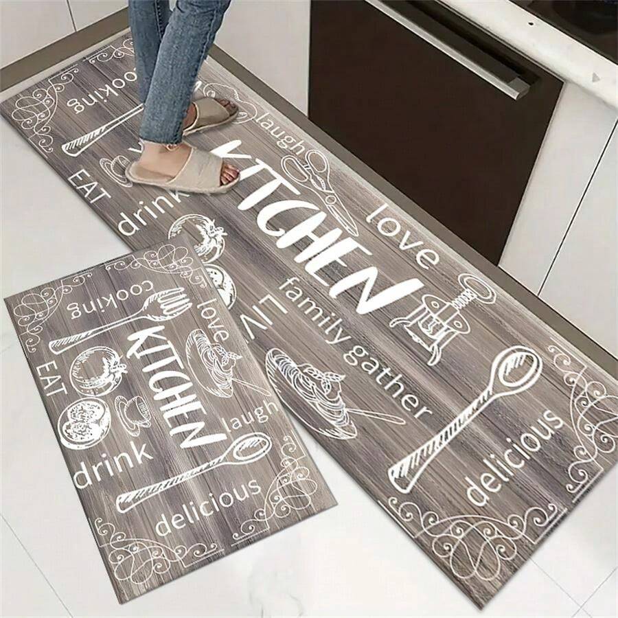 2pcs Soft & Absorbent Kitchen Rugs, NonSlip & OilProof, Entrance
