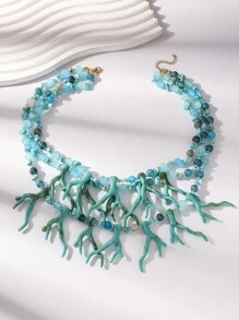 1 件手工制作多层珊瑚珠波西米亚风格多彩个性项链女士