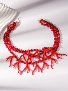 1 件手工制作多层珊瑚珠波西米亚风格多彩个性项链女士