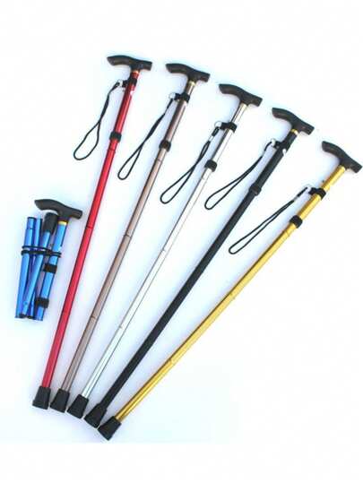 1pc Aluminum Alloy Retractable Trekking Pole, Foldable Hiking Stick With Anti-Slip Grip, Elderly Walking Cane,Belt