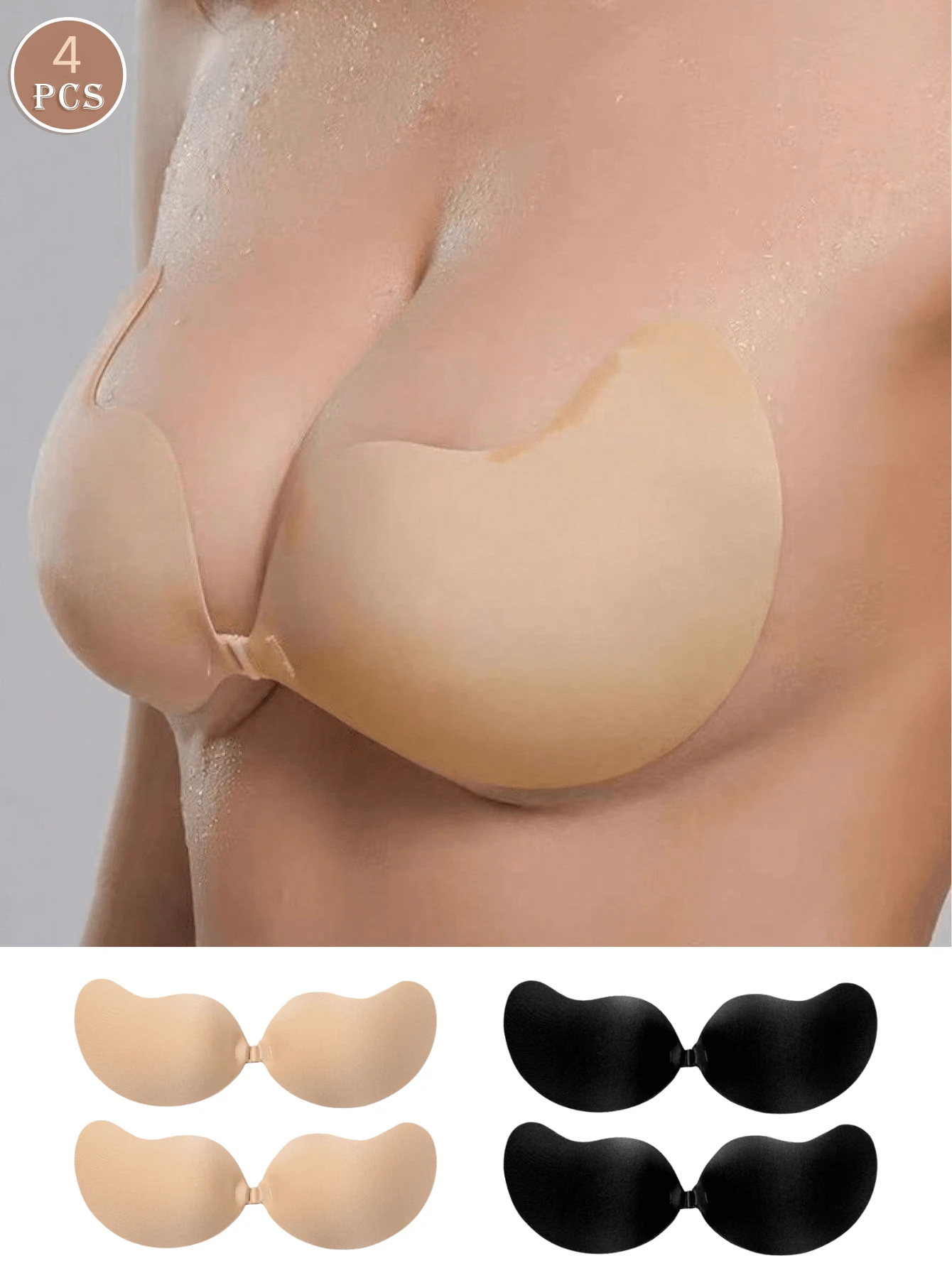 4 pares de sujetadores invisibles con push-up, sujetadores para mujer con cierre delantero sexy, pegatinas para pezones, sujetadores con push-up autoadhesivos de silicona sin costuras y sin tirantes