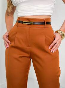 Women's Social Trousers Clochard Tailored Waist/With Belt/With Pockets/Cuffs With ZipperDD028 - màu nâu - Xem 4