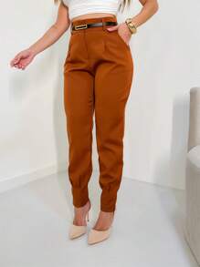 Women's Social Trousers Clochard Tailored Waist/With Belt/With Pockets/Cuffs With ZipperDD028 - màu nâu - Xem 3