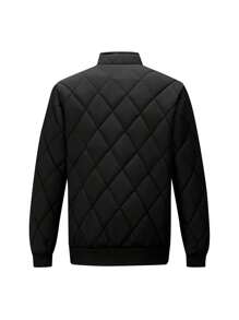 New Baseball Collar Thickened Jacket Men, Warm Diamond Pattern Stand Collar Sweatshirt - Black - View 2
