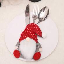 1/3/6 piezas Juego de cuchillo y tenedor con muñeco sin cara de dibujos animados, decoración navideña para mesa de comedor, decoración de cocina creativa 3D, bolsa para cubiertos, Navidad