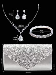 Women's Rhinestone Evening Clutch, Set Of 4 Rhinestone Ear Clips Bridal Wedding Choker Bracelet Pendant, Sparkling Purse, Perfect For Party, Wedding, Prom, Dinner/Banquet, Wedding Dress, Formal Wear, Prom Dress, Birthday Dress, Tready Party Bags,Perfect For Party, Wedding, Prom, Dinner/Banquet, Perfectly Matching With Prom Accessories - Silver - View 5