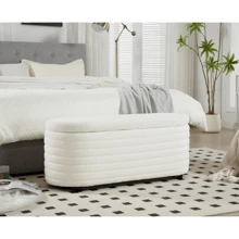 WAHSON OFFICE CHAIRS 1PC Wahson Chairus Ottoman Bench Seat With Storage Faux Fur Ottoman For Bedroom Window Upholstered Piano Bench (White) - White - View 6