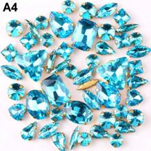 50颗/包，AB彩、非AB彩、彩虹色、混合形状手工缝制玻璃水钻，带扁平金色金属底座和孔，闪亮水晶DIY配件缝纫材料，可用于装饰衣服、连衣裙、包包、鞋子、胸针、耳环、手工艺品。 - Shapes mix - 查看 10