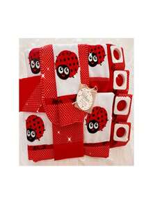 LADYBUG EMBROIDERED KITCHEN SET KIT WITH WINDOW CURTAIN 10 PIECES - 紅色 - 查看 1