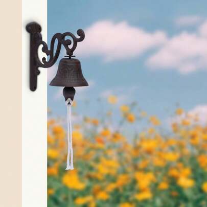 YUNRUX Sino de navio de ferro fundido rústico com sino de capitães para arte de parede rústica imitação de bronze vintage montado na parede preto rústico (13,5 * 13,5 cm)