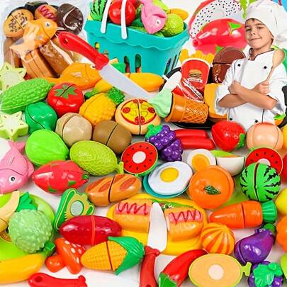 Set de 24 piezas de juego de cocina con hora de juego aleatorio - Juego educativo de cortar frutas y verduras, adecuado para niños pequeños, gran regalo para niños y niñas