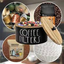 1 pezzo Contenitore portafiltro caffè con coperchio in legno, Contenitore portafiltro caffè, Portafiltro caffè per bancone, Contenitore organizzatore filtri caffè per decorazione bancone bar (Nero)