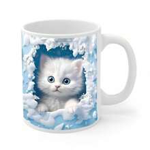 1 件 3D 猫咪咖啡杯，11 盎司白色陶瓷圣诞礼物咖啡杯，适合猫爱好者，创意空间设计马克杯，6 种款式可爱猫咪马克杯，适合男女儿童 - 彩色 - 查看 13