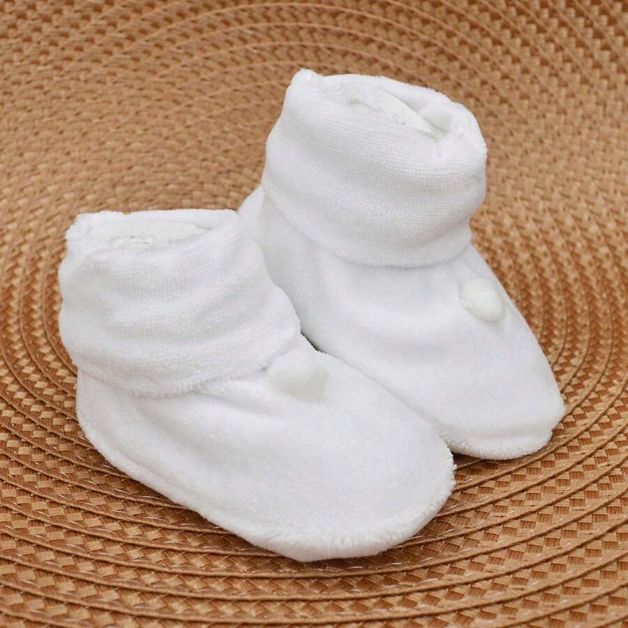 Baby Booties Sock Plush Ball Slipper For Boy And Girl - trắng - Xem 1