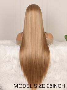 26英寸180%密度黑色13*4合成纤维蕾丝前假发，带婴儿发，无需胶水，耐热透气，合成纤维材质，自然发际线，可自由分缝，适合派对和日常佩戴 - 駝色 - 查看 3