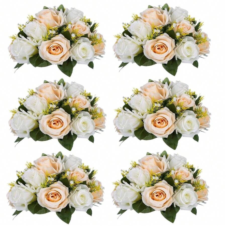 6pcs Artificial Flowers Silk Rose Flowers For Wedding Centerpiece Party Birthday Anniversary Floral Arrangement Decorations - 6 viên - Sâm panh - Xem 1