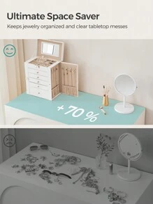 SONGMICS 6-Tier Jewelry Box With 5 Drawers, Large Storage Capacity, With Mirror, Lockable, Jewelry Storage Organizer, Gift For Loved Ones, For Watches, White - White - View 9