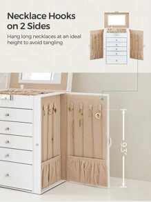 SONGMICS 6-Tier Jewelry Box With 5 Drawers, Large Storage Capacity, With Mirror, Lockable, Jewelry Storage Organizer, Gift For Loved Ones, For Watches, White - White - View 5