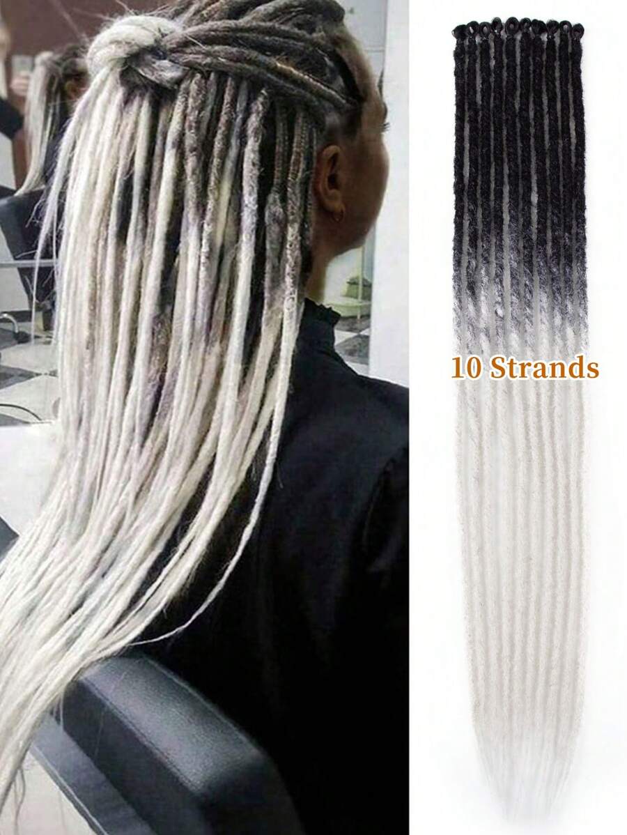 24英寸合成脏辫接发，10股嬉皮风单端脏辫，渐变金色，0.6厘米宽，钩针雷鬼风格假发，适合女性，可用于圣诞节、新年、狂欢节、音乐节等场合。