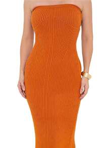 Ribbed Stripe Modal Knit Dress - 鏽棕色 - 查看 3