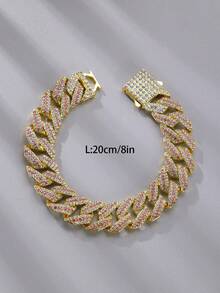 CVNANA 1 pieza Elegante y de moda Collar y pulsera con  de hielo bicolor con diamante artificial, cadena rosa unisex, joyería de estilo hip-hop con 3 filas de rhinestone incrustadas, obsequio - A - Ver 17