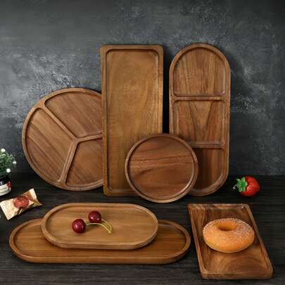 1pc Wooden Tray, Serving Tray, Tea Tray Great For Holding Snacks, Dry Fruits, Fruits, Desserts, Tea Cups, Coffee Cups And Also Used As Jewelry, Bathroom, Home Decor Tray Christmas Gift