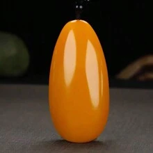 1pc Natural Jade Raw Stone Pendant, Colorful Variety, Hand Play Raw Stone, High Quality Gem Crystal Jewelry, All Hand-Carved, Ladies, Men, Quartz Crystal Wealth Play Piece, Peace Pendant, Lovers Gift, Gift For Him, Suitable For Holiday Party Gifts, Quartz Crystal Gifts. (Lanyard Gift Box) - Yellow - View 1