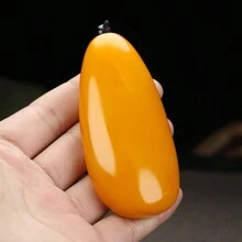 1pc Natural Jade Raw Stone Pendant, Colorful Variety, Hand Play Raw Stone, High Quality Gem Crystal Jewelry, All Hand-Carved, Ladies, Men, Quartz Crystal Wealth Play Piece, Peace Pendant, Lovers Gift, Gift For Him, Suitable For Holiday Party Gifts, Quartz Crystal Gifts. (Lanyard Gift Box) - Yellow - View 3