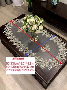 1pc Double Color Lace Mesh Tablecloth, Oval Polyester Lace Mesh Tablecloth, Heat & Dust Resistant, Suitable For Dining Tables, Coffee Tables, Parties, Weddings & Festivals