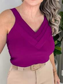 WOMEN'S TANK TOP BLOUSE WITH 3 V-NECKLINE DUNA ALCA GEROSSA - Rose Red - View 2