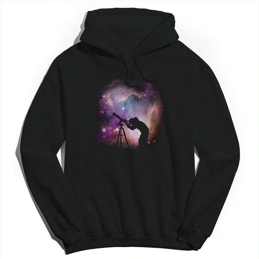 Nearly There Telescope Galaxy School Science Unisex Graphic Cotton Sweatshirt Hoodie - 黑色 - 查看 1