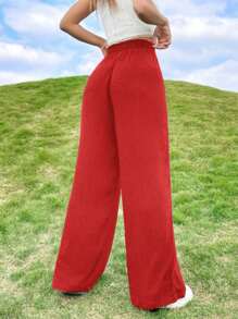 Women's Pantalona Pants With Pocket High Waist Fashion Beautiful Super Shipping! ! - 紅色 - 查看 2