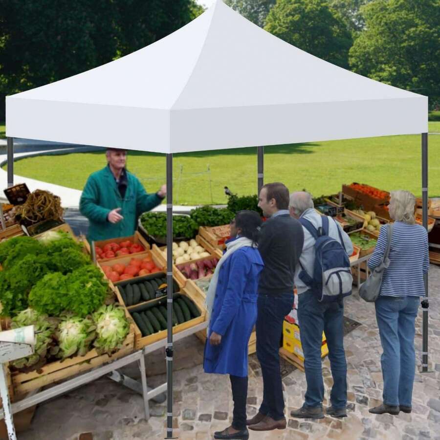 10x10 Commercial Canopy Tent , Heavy Duty 500D Waterproof Pop-Up With Roller Bag & 4 Sandbags, Ideal For Outdoor Events, Camping, Stalls, & Parties (Blue/White/Black) - White - View 1