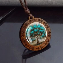 1pc Tree Of Life Glass Cabochon Necklace Vintage Rope Chain Wooden Pendant Necklace Life Tree Jewelry - style - View 7