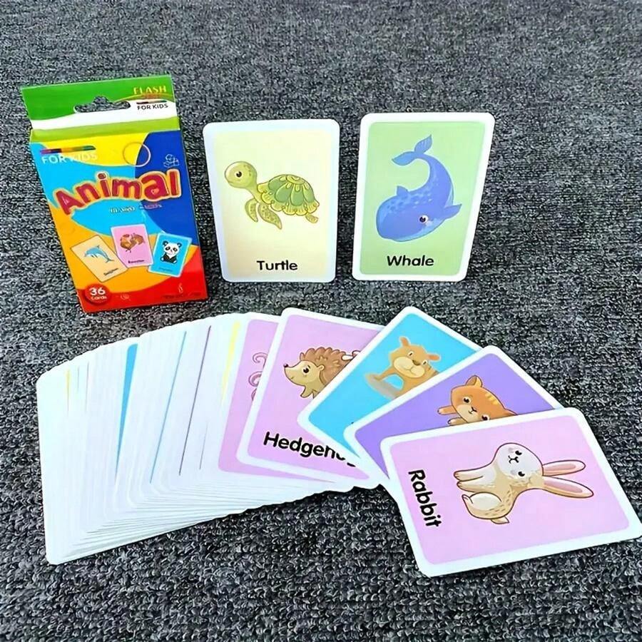 36pcs Educational Flash Cards For Kids Alphabet, Animals, Fruits