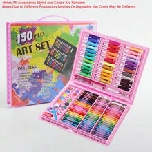 150 pièces Set de peinture pour enfants, Fournitures d'art dans une boîte colorée, Set d'outils de peinture, dessin et écriture, comprenant des pinceaux, crayons, stylos aquarelle, crayons de couleur, ciseaux, règle, jouets de dessin Montessori, cadeau scolaire, anniversaire, Noël, Halloween, Pâques, Thanksgiving