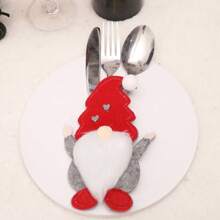 1/3/6 piezas Juego de cuchillo y tenedor con muñeco sin cara de dibujos animados, decoración navideña para mesa de comedor, decoración de cocina creativa 3D, bolsa para cubiertos, Navidad
