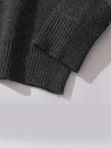 Men Leaf Pattern Drop Shoulder Sweater For Dailywear - Dark Grey - View 4