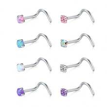 AVYRING 8pcs Opal&Colorful CZ 20g Stainless Steel Nose Stud Rings Piercing L Shaped/Nose Screws Rings Set - Multicolor - View 6