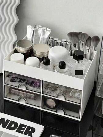 1pc Transparent Cosmetics Organizer Bathroom Storage And Sorting Desktop Storage Box Makeup Storage Cabinet Plastic Dispenser Stationery Storage Rack Jewelry Storage Basket Home Decoration Room Decoration Suitable For Cosmetics Perfume Lipstick Beauty Brush Makeup Brush Clip Pen Pencil Eraser Pad Paper School Supplies Office Supplies Bathroom Dresser Office Desk Dormitory Computer Desk Desk School Students Boys And Girls Gifts,For Holiday Beach, Bathroom Collection, Bedroom Collection, Large Capacity